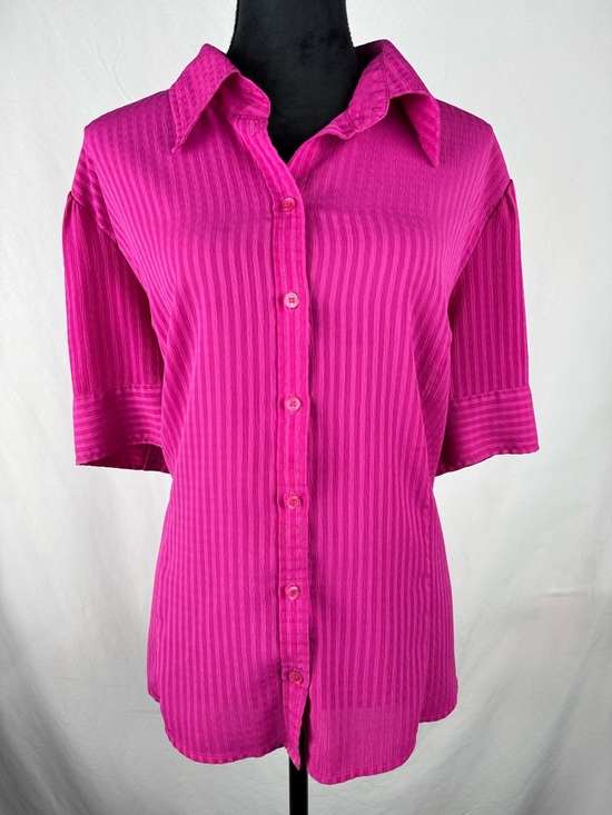 Sarah Bentley Tops - Sarah Bentley Bright Magenta Button-Front Collared Blouse